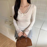 レースフリルリブトップス