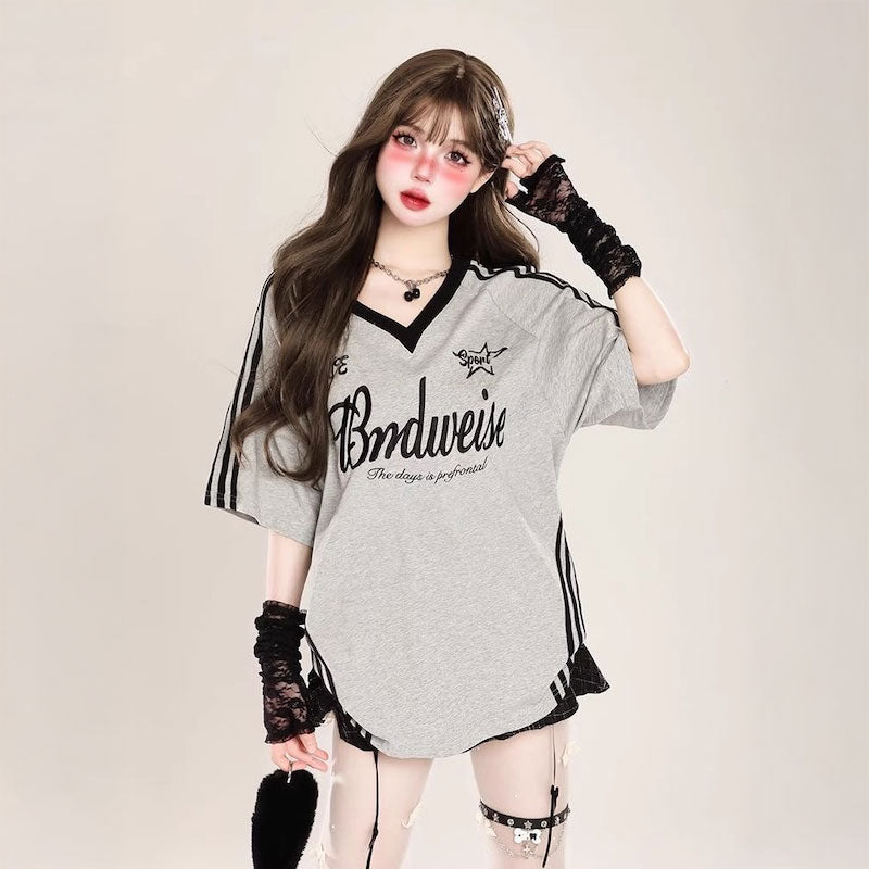 VネックトラックユニTシャツ