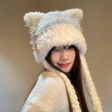 パステルボーダー猫耳ニット帽