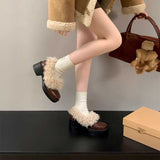 ファーレザーパンプス