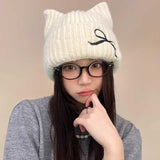 リボン刺繍猫耳ニット帽