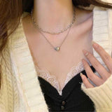 ダブルハートチェーンシルバーネックレス