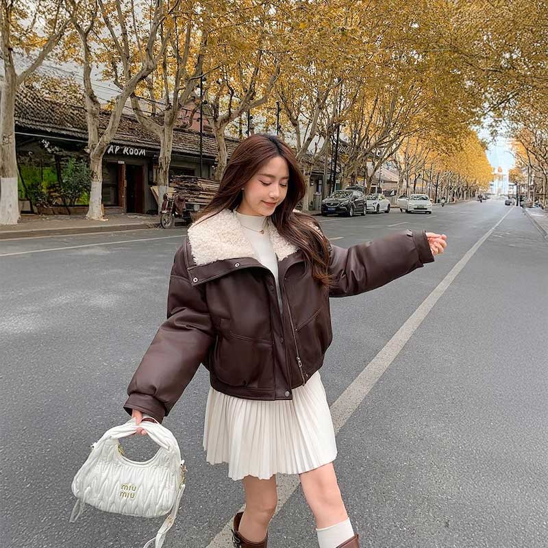 ボアビッグカラーレザージャケット