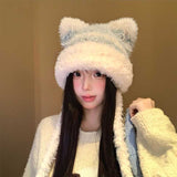 パステルボーダー猫耳ニット帽