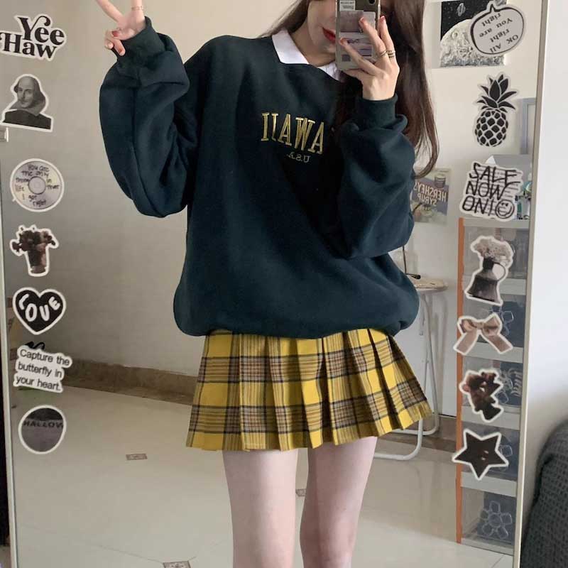 イエローチェックプリーツスカート