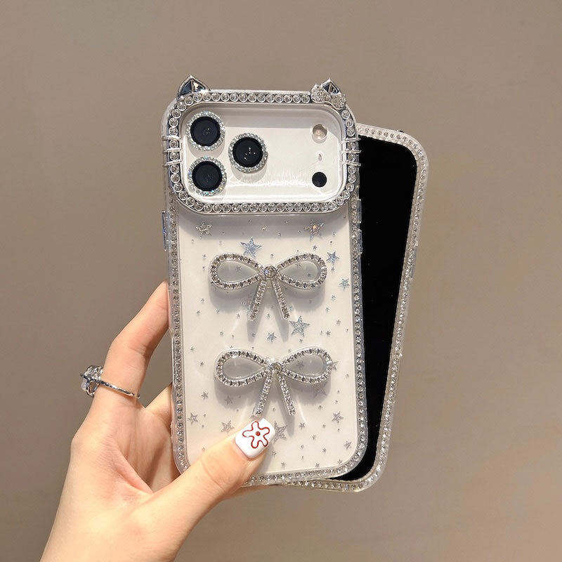 【iPhone17対応】猫耳カラーリボンiPhoneケース