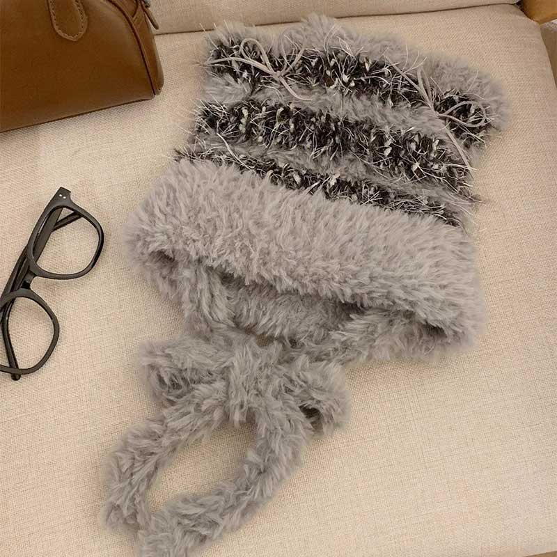 パステルボーダー猫耳ニット帽