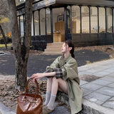 チェックアクセントノーカラートレンチコート