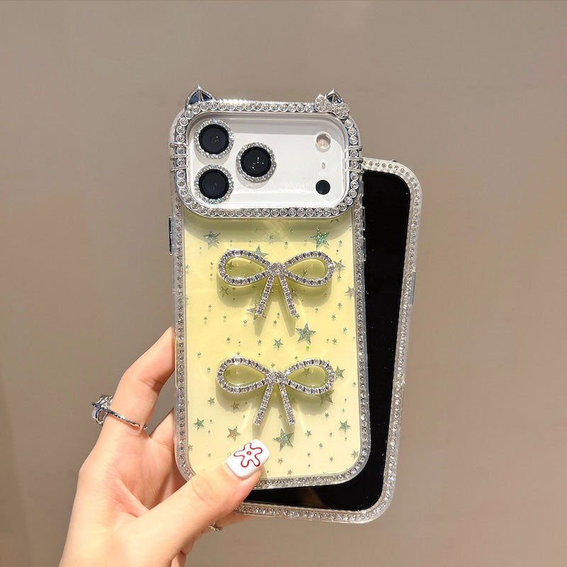 【iPhone17対応】猫耳カラーリボンiPhoneケース