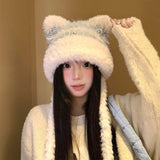 パステルボーダー猫耳ニット帽