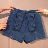 バックリボンショートデニムパンツ