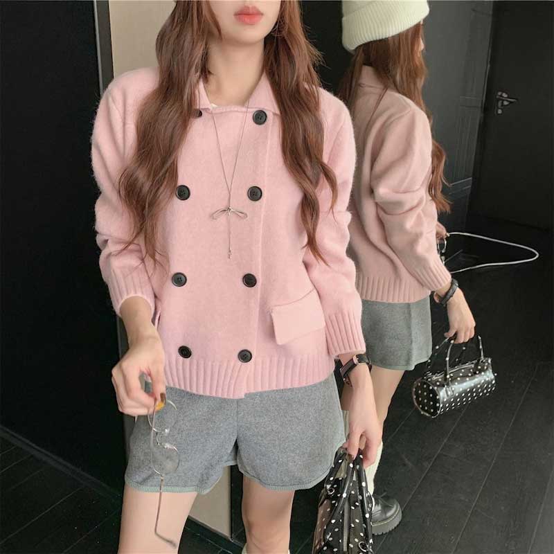 ダブルボタンニットカーディガン