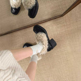 ファーレザーパンプス