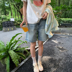 ワイドルーズハーフウォッチデニムパンツ