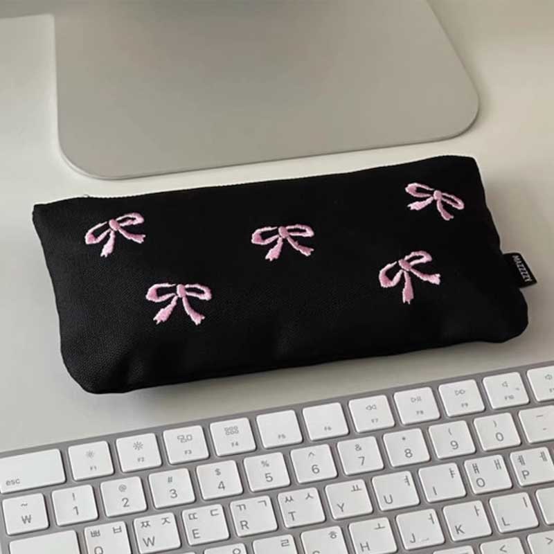 リボン刺繍フラットペンケース