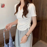 ネックスリットサイドギャザーTシャツ