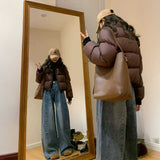 ブラウンレザーパフダウンジャケット