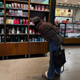 ブラウンレザーパフダウンジャケット