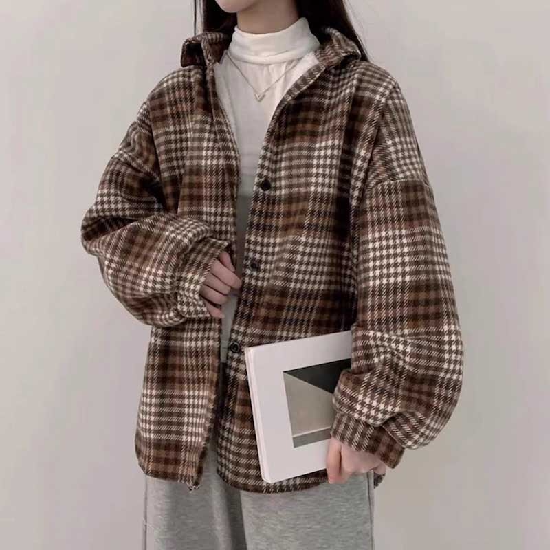裏起毛オーバーチェックシャツジャケット