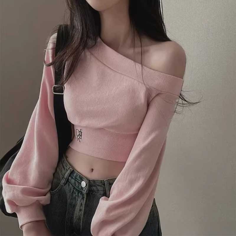 ワンショルダークロップドロゴスウェット