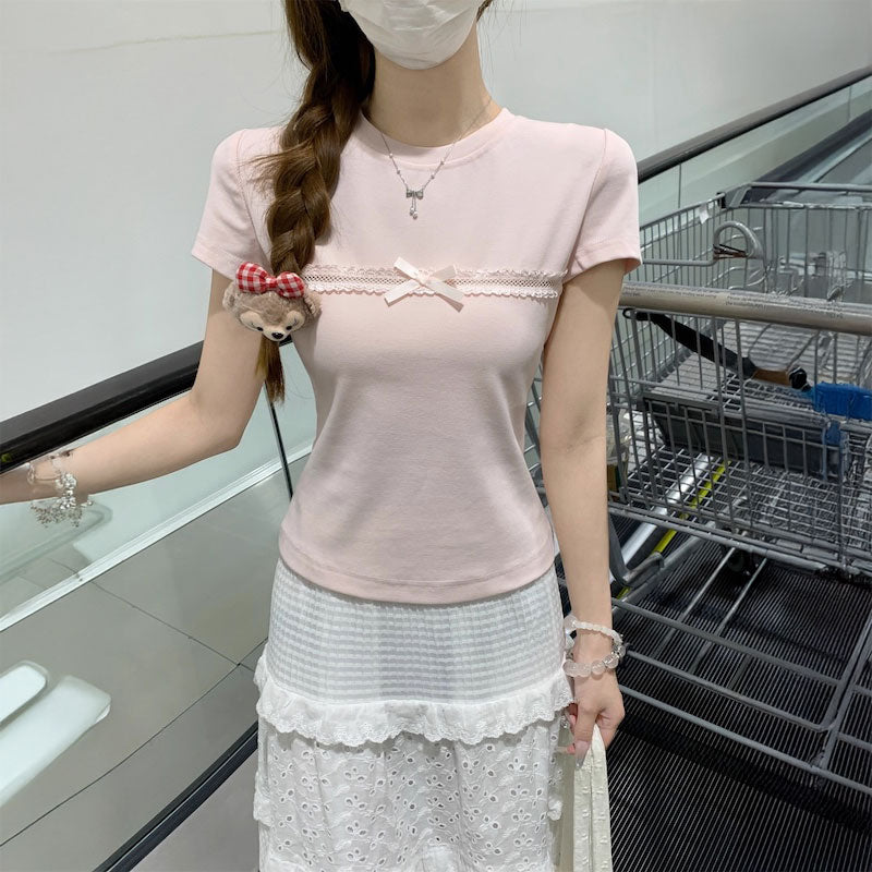 リボンラインレースTシャツ