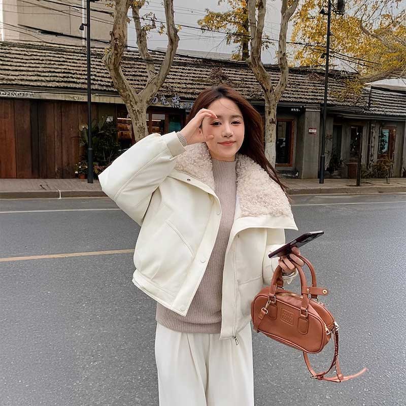 ボアビッグカラーレザージャケット