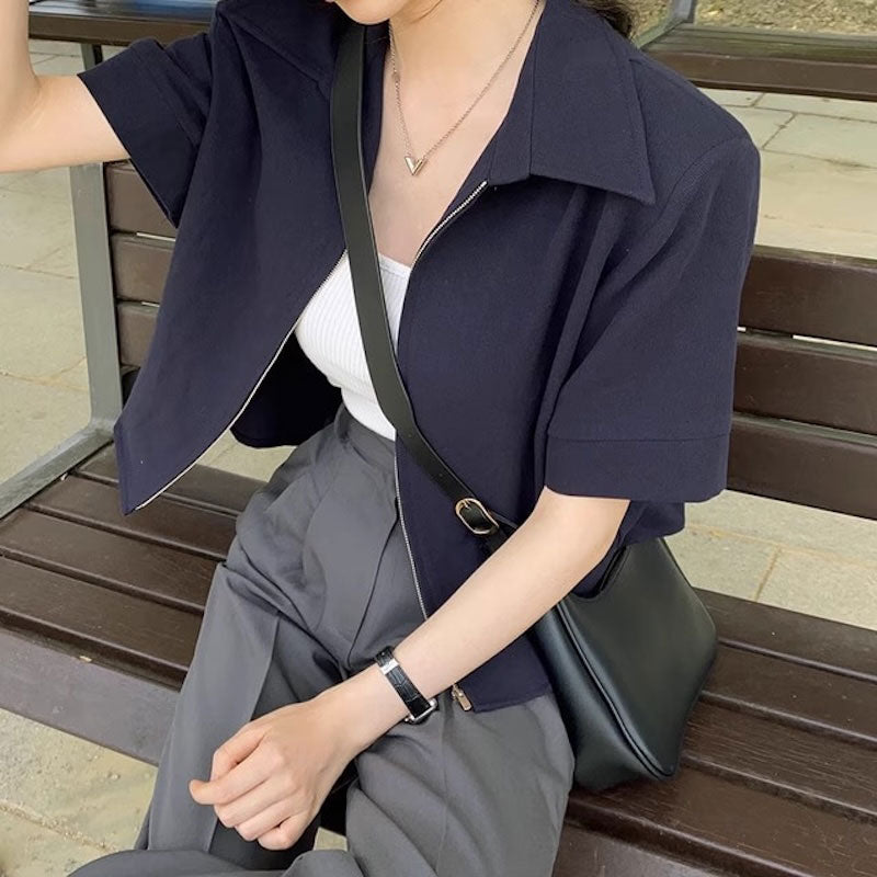 半袖リネンジップシャツ
