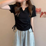 ネックスリットサイドギャザーTシャツ