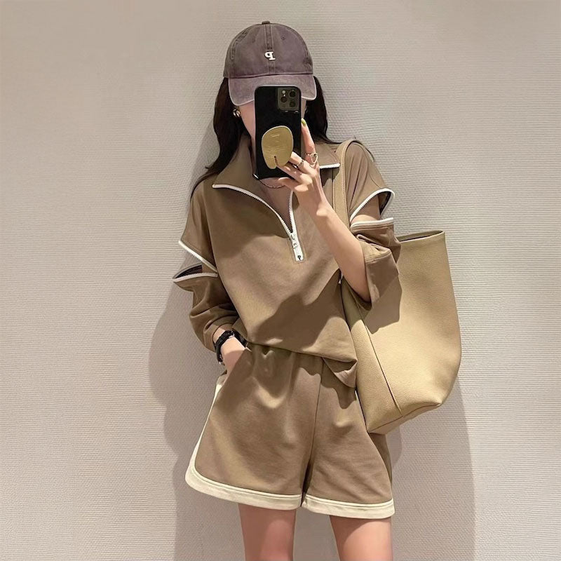 ショルダージップスウェット＆ショートパンツSET