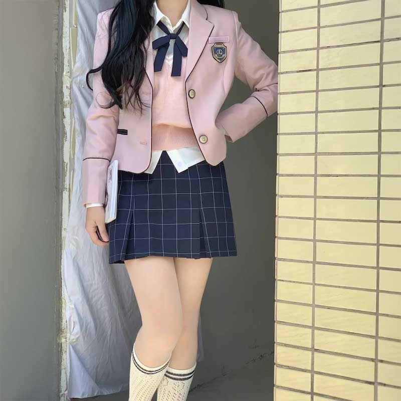 韓国風ピンクグレー制服コーデ5点SET