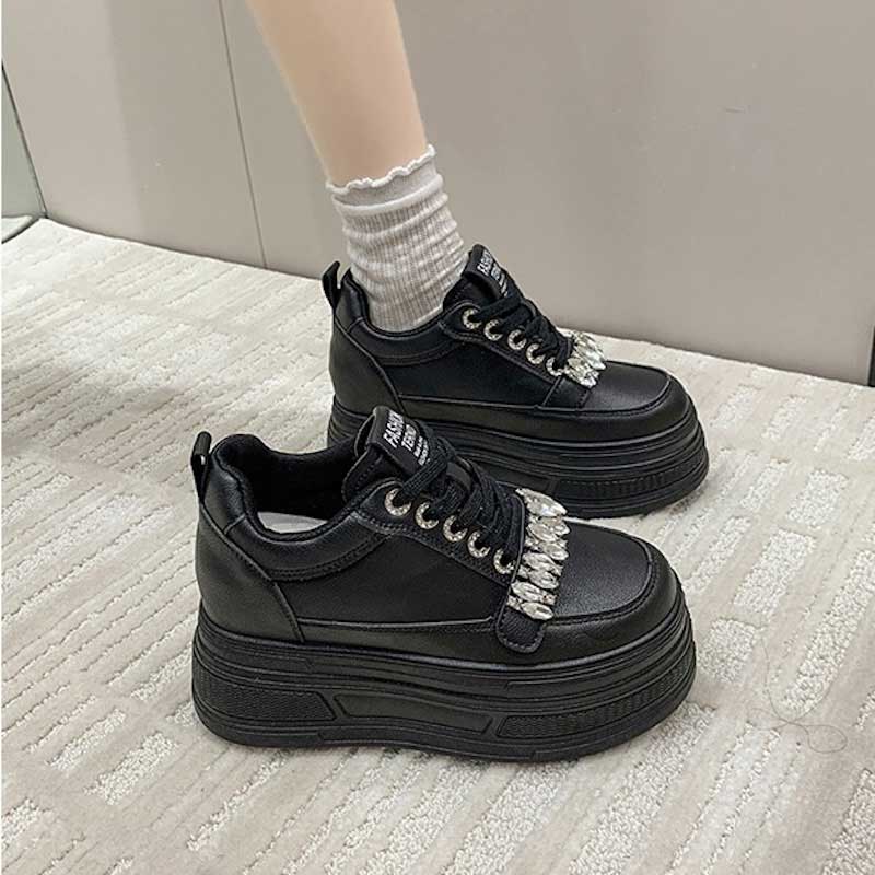 厚底ビジューレザースニーカー