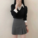 レイヤードシャツケーブルニット