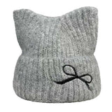 リボン刺繍猫耳ニット帽
