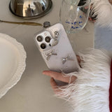 チャーム付きシルバーリボンiPhoneケース