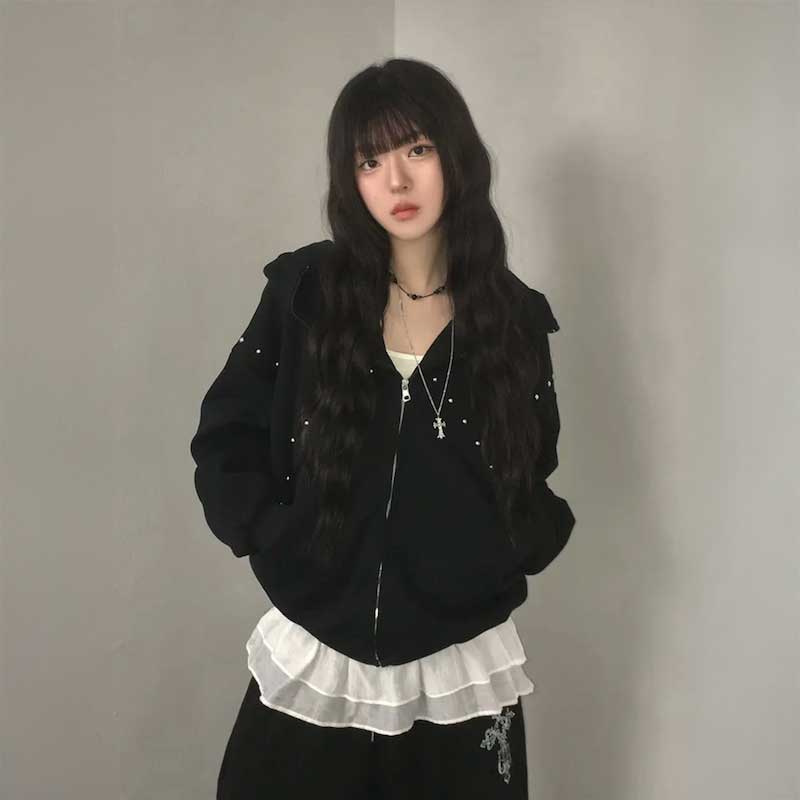 ブラックスタッズルーズパーカー