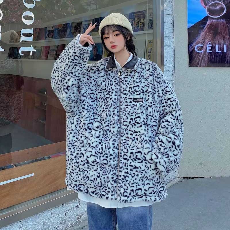 リバーシブルレオパードファーレザージャケット