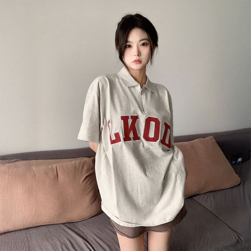 グレーロゴハーフジップTシャツ