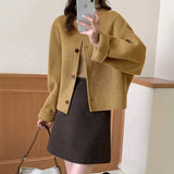 ノーカラーウールタッチボタンコート