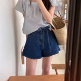 ウエストリボンデニムショートパンツ