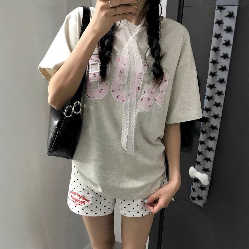 フラワー刺繍ロゴTシャツ