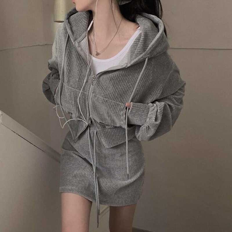 コーデュロイパーカー&タイトスカートSET