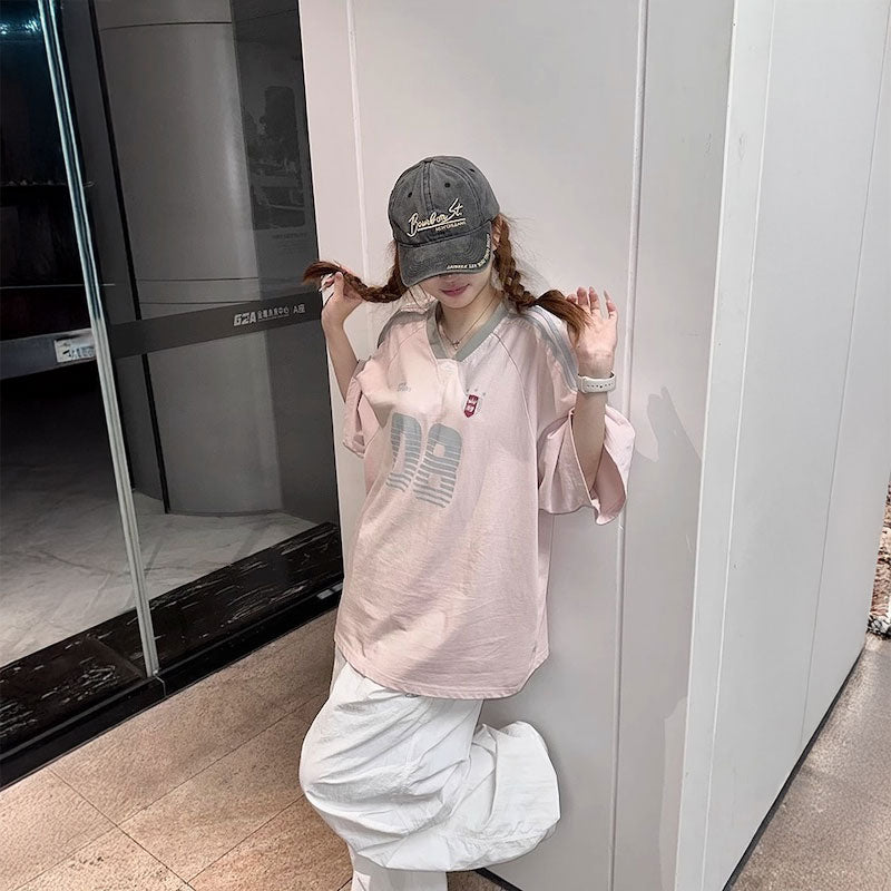 ピンクグレーユニTシャツ