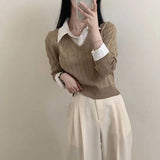 レイヤードシャツケーブルニット