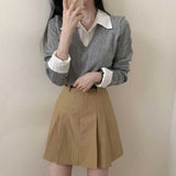 レイヤードシャツケーブルニット