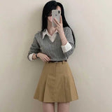 レイヤードシャツケーブルニット