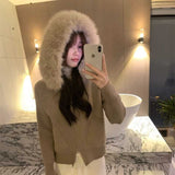 ファーフードニットパーカー