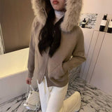 ファーフードニットパーカー