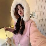 ファーフードニットパーカー