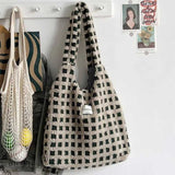 ボアチェックトートバッグ