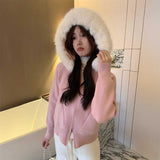 ファーフードニットパーカー